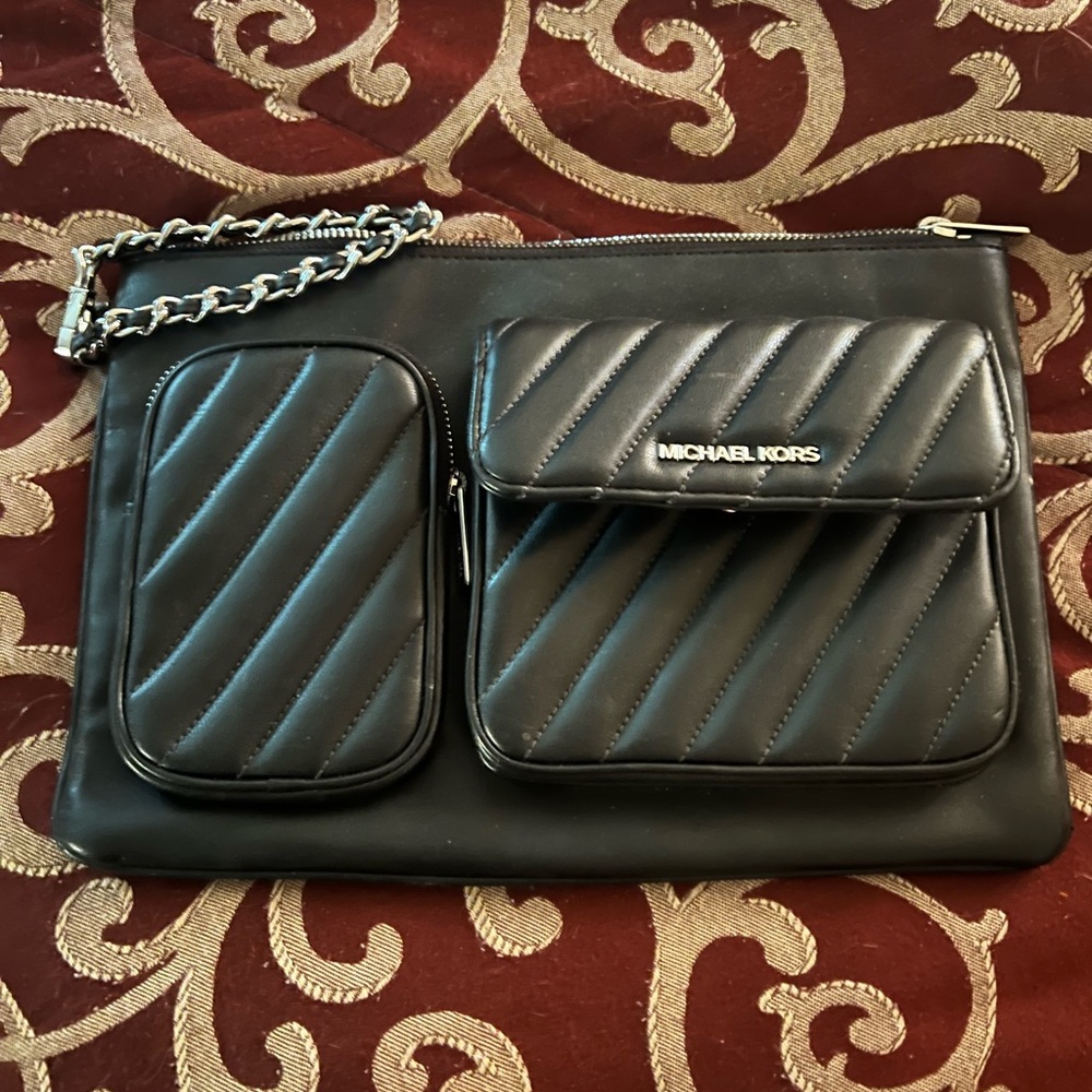 Michael Kors Black Quilted iPad Bag with Chain